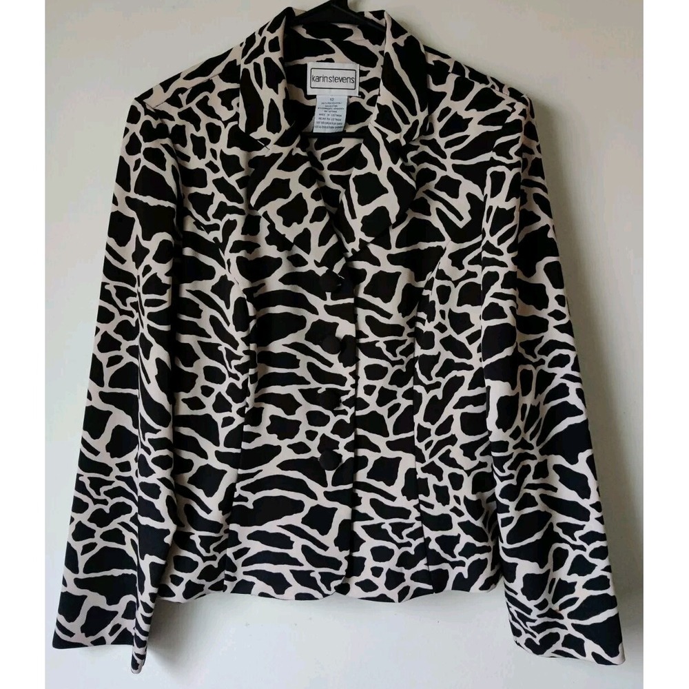 Karin Stevens Vintage 1990's Button Front Jacket Blazer Women's Sz 12 Giraffe
